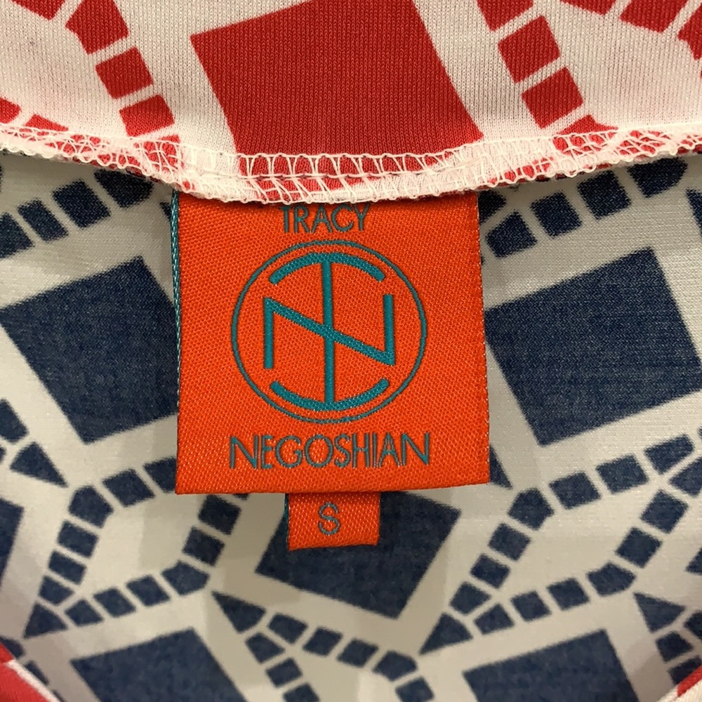 NWOT!{Tracy Negoshian}Sz S Navy/Wht/Faded Red Shift Dress - Picture 2 of 7
